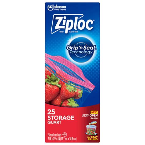 Ziploc® Brand Storage Bags With New Stay Open Design Quart 25 Count Patented Stand Up Bottom