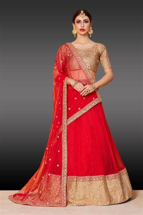 Red Lehenga With Golden Work Dresses Images 2022