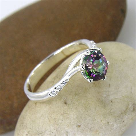 Mystic Topaz And Swarovski Crystal Ring In 925 Sterling Silver Etsy