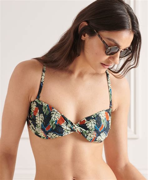 Womens Twist Bandeau Bikini Top In Cut About Leaves Aop Superdry Uk