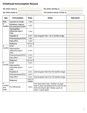 Immunization Record Form Fill Out And Sign Printable Pdf Template