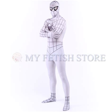 Full Body White Spider Man Lycra Spandex Bodysuit Cosplay Zentai Suit