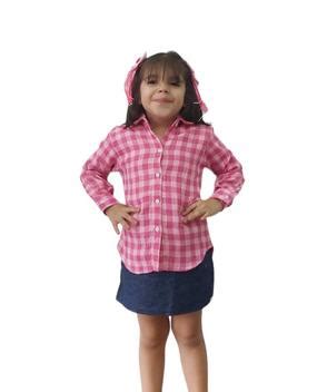 Camisa Xadrez Flanelada Infantil Menina Festa Junina Rosa Tango