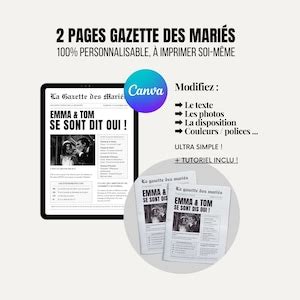 La Gazette des Mariés 2 pages à personnaliser et imprimer soi même