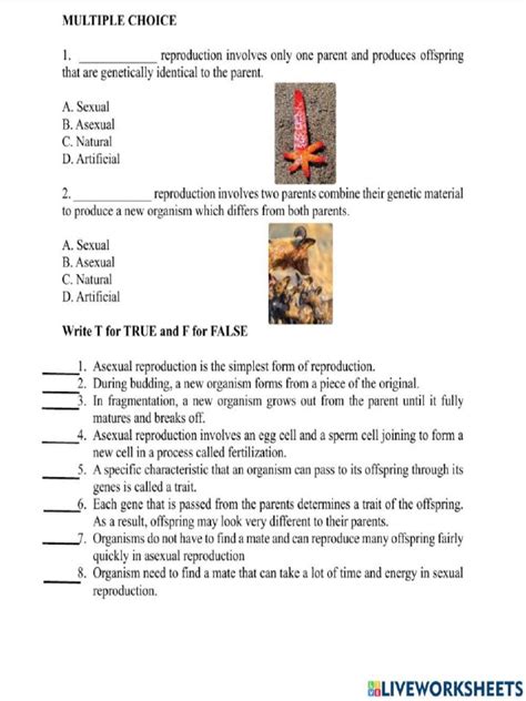 Asexual And Sexual Reproduction Worksheet Pdf