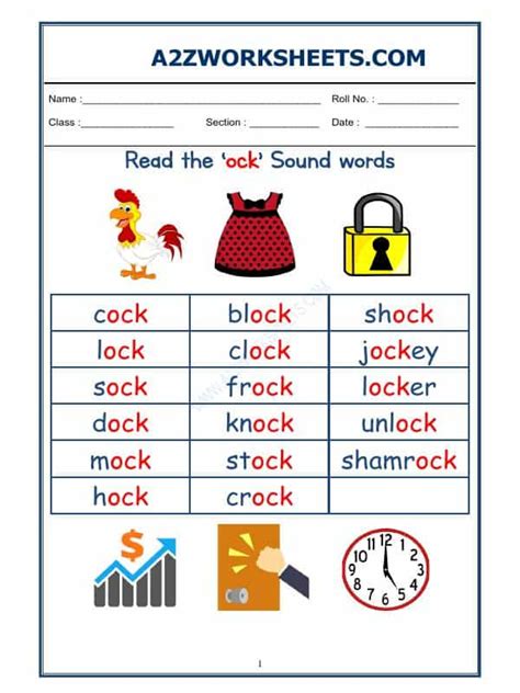 A2zworksheets Worksheet Of English Phonics Sounds Ock Sound Words Reading English