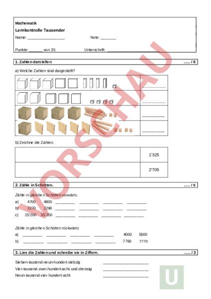 Arbeitsblatt Tausender Mathematik Sachrechnen Grössen