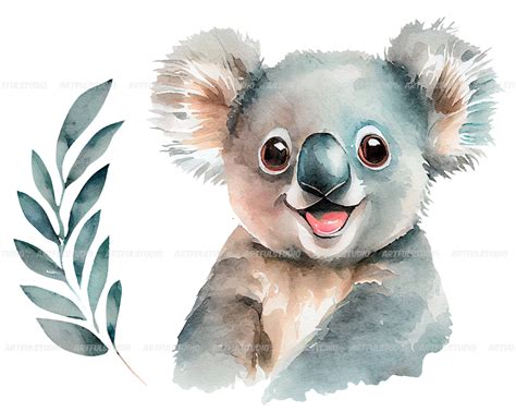 Acuarela Lindo Beb Koalas Clipart Koala Realista Con Retrato De Flores