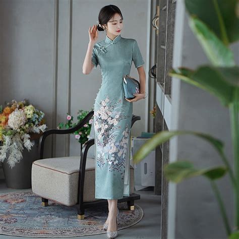 Nova Primavera E Ver O Cheongsam Longo Dupla Camada Qipao China