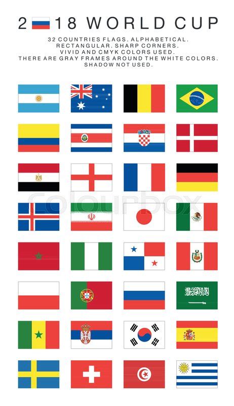 Flags Of 2018 World Cup National Teams 32 Countries Rectangular