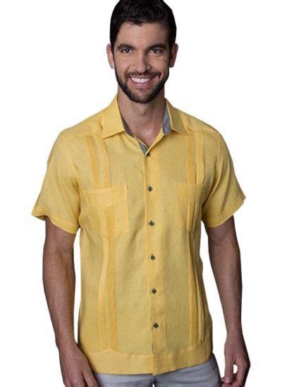 Guayabera Yellow Two Pockest Short Sleeve High Quality Linen Back