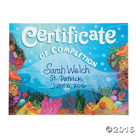 Under The Sea Certificates Of Completion Vacation Bible School Bible