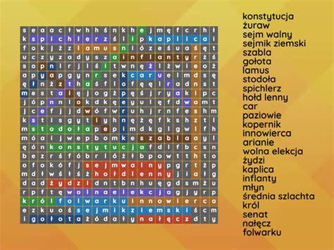 W Rzeczypospolitej Szlacheckiej Klasa 6 Wordsearch