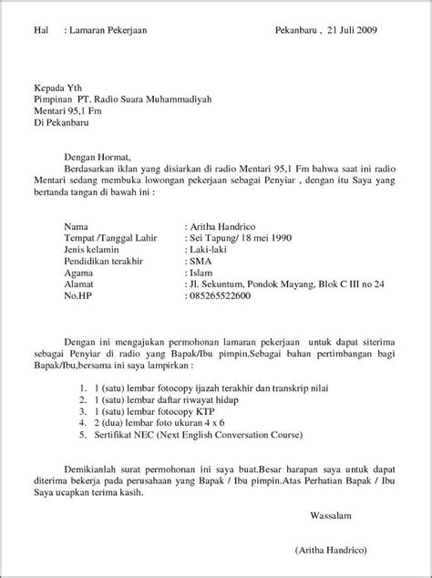 Contoh Surat Permohonan Kerja Di Perusahaan Surat Lamaran Kerja