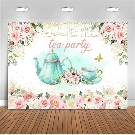 Amazon Mocsicka Tea Party Backdrop Let S Partea Wonderland Pink