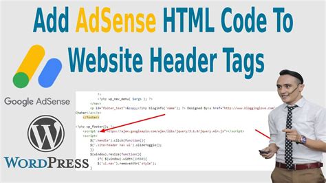 How To Easily Add Adsense Html Code To Website Header Youtube