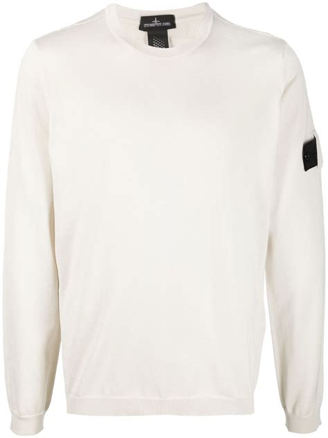 Buy Stone Island Ogo Patch Pointee Trimmed Jumper Neutrals At 60 Off