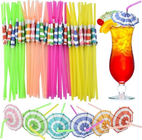 Alink 50pcs Umbrella Straws Long Cocktail Drink Umbrellas Fancy Flower Bar Straws