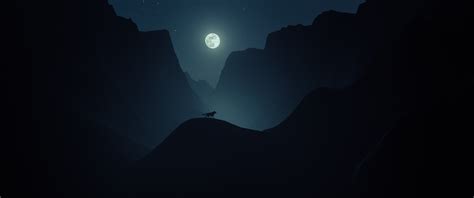 Moon Wallpaper 4K, Mountains, Night, Wolf