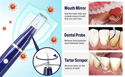 Teeth Plaque And Tartar Remover Kit With Led Light 5 Modes For Dental Calculus Removal Blue