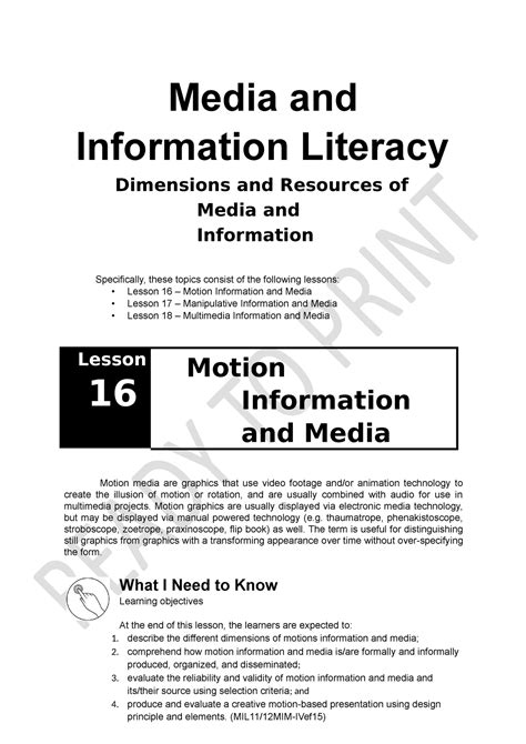 Lesson Motion Manipulative Multimedia Media And Information Literacy