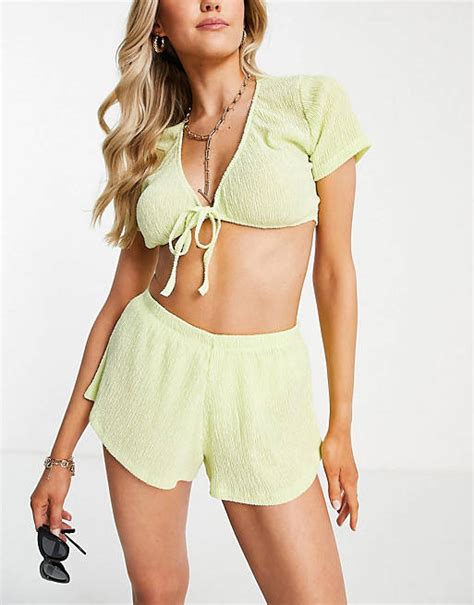 Asos Design Textured Beach Co Ord In Lime Asos