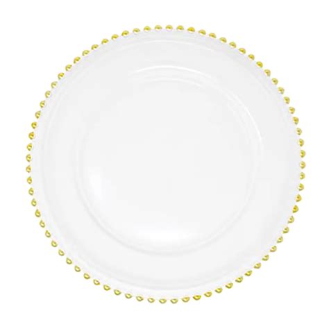 Elegant Set Of 8 Round Gold Beaded Glass Charger Plates For Special Events