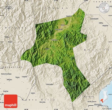 Satellite Map of Nueva Vizcaya, shaded relief outside