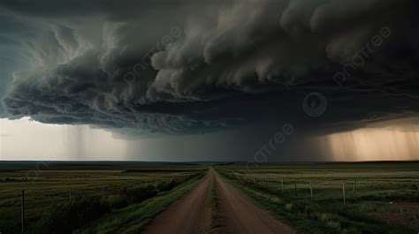 Fundo Nuvens De Tempestade Sobre Uma Estrada De Terra Fundo Imagem De