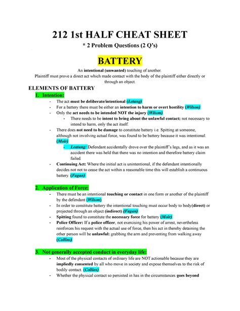 212 1st Half Cheat Sheet Intentional Torts Nuisance 212 1st HALF