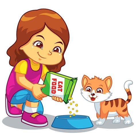 Chica Alimentando A Su Gato Mascota Vect Premium Vector Freepik