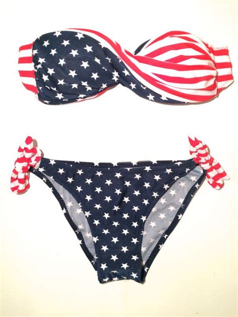 American Flag Bandeau Padded Bikini Small Fit Bikinis Small