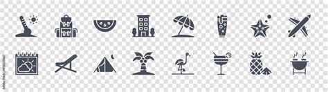 Travel Glyph Icons On Transparent Background Quality Vector Set Such