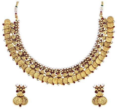 Buy The Jewelbox Red Pearl Lakshmi Gold Coin Temple Antique Necklace