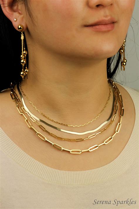 10k Solid Gold Paperclip Necklace With Long Chain Links 10k Etsy