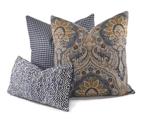 Blue Gray Brown And Taupe Medallion Pattern Throw Pillow Cover Bohemian 12x20 Moroccan Pillow