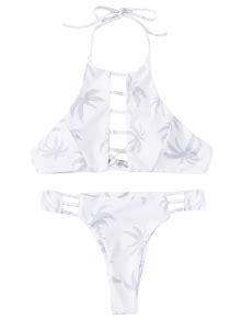 High Cut Maple Leaf Print Bikini Set White Bikinis Zaful