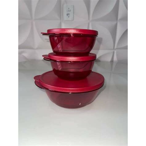 Kit 3 Tigelas Designer Tupperware Em Policarbonato Vermelha Shopee Brasil