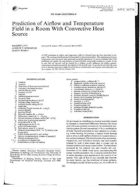 Fillable Online Prediction Of Airflow And Temperature Field In A Room