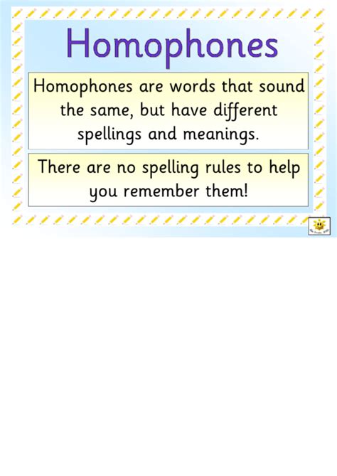 Homophones Classroom Poster Template printable pdf download