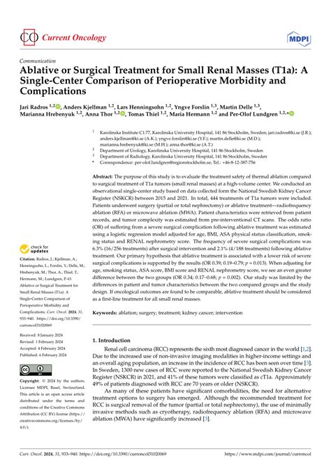 Pdf Ablative Or Surgical Treatment For Small Renal Masses T1a A