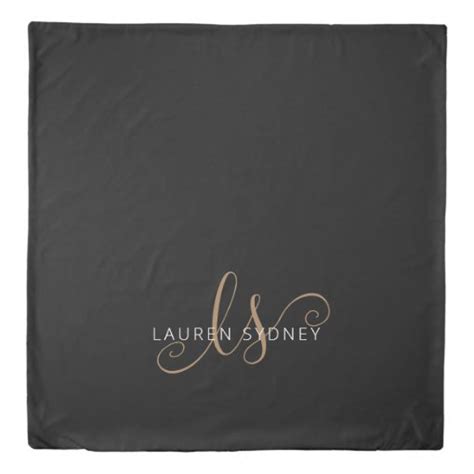 Modern Black Gold Feminine Script Monogrammed Duvet Cover Zazzle