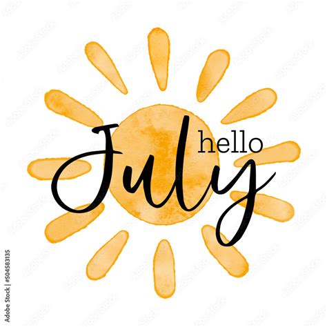 Hello July Watercolor Textured Simple Vector Sun Icon Vector