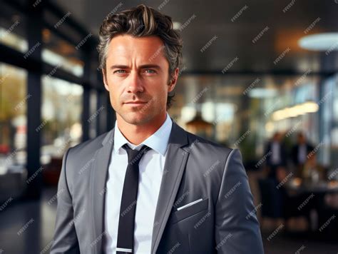 Premium Ai Image Portrait Of A Handsome Businessman In A Business Suit Looking At Camera