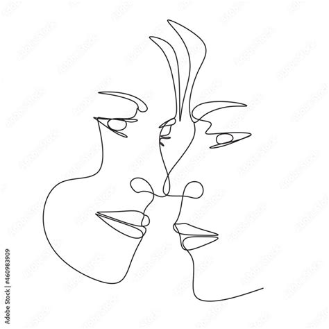 One Line Art Couple Line Art Men And Woman Minimal Face Vector