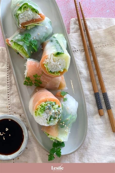 Rouleaux de printemps saumon fumé grany Philadelphia Salade Leslie