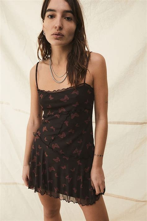 Uo Moxie Butterfly Mesh Mini Slip Dress Urban Outfitters Uk