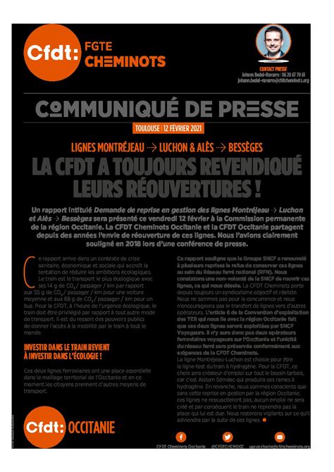 Communiqué De Presse Cfdt Cheminots