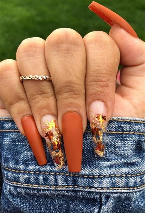 Fall Nails Coffin Pumpkin