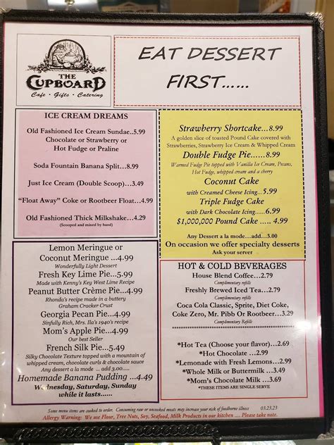 Menu At Cupboard Cafe And Ts Dillard